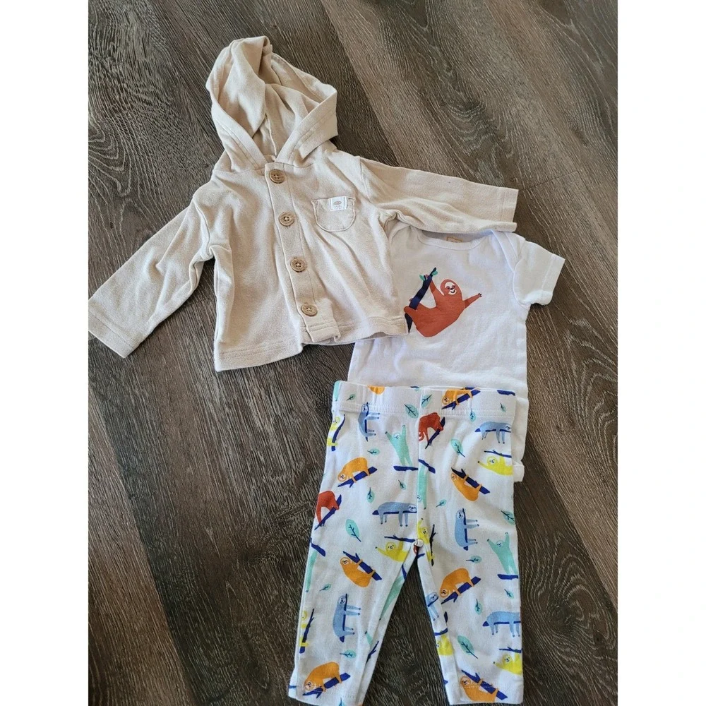 Hello Bello Baby Sloth 3-Piece Set Bodysuit Leggings Hooded Cardigan 0-3M #8